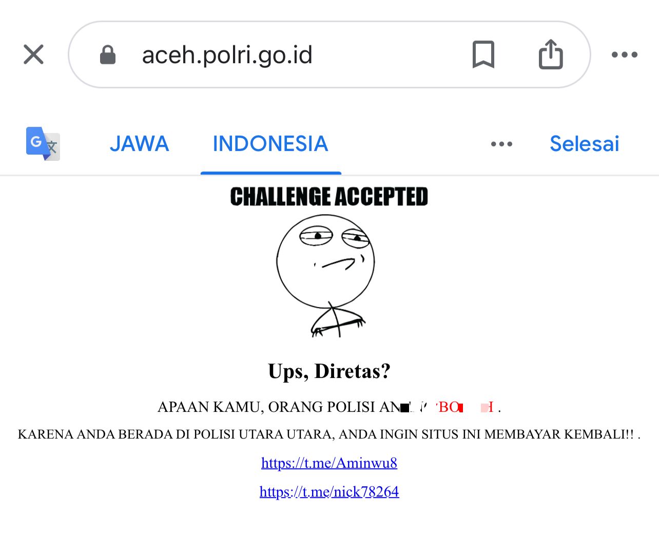Website Polda Aceh Dihack, Kabid Humas: Sedang Ditelusuri