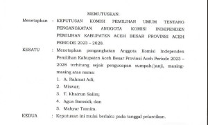 KPU Tetapkan 5 Komisioner KIP Aceh Besar