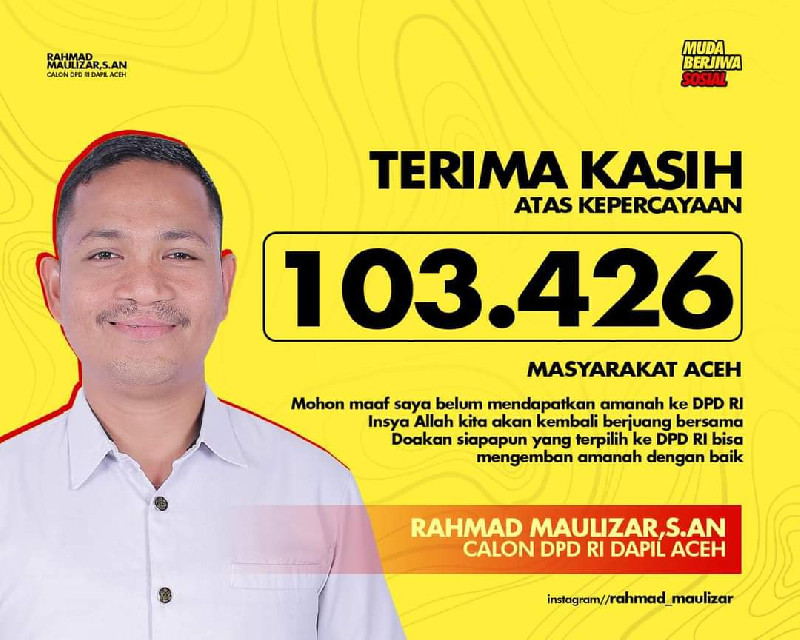 Rahmad Maulizar Bersyukur kepada Masyarakat Aceh Meski Belum di Senayan