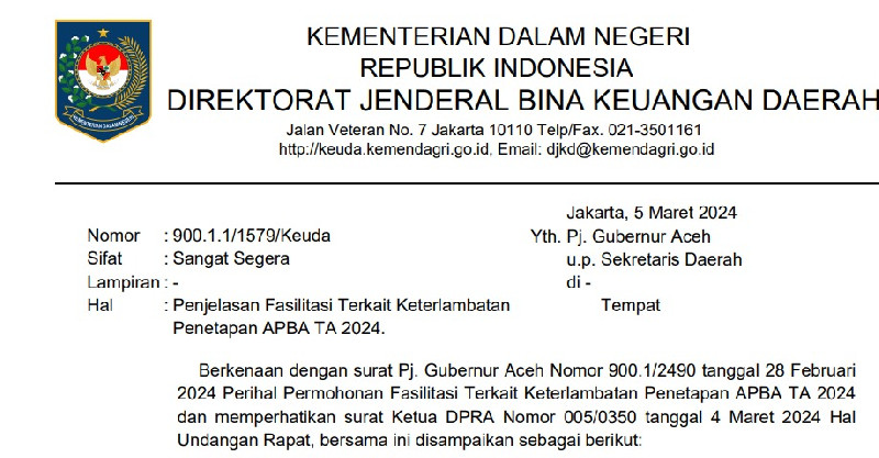 Langkah Tegas Kemendagri: Klarifikasi Arah APBA 2024 Aceh