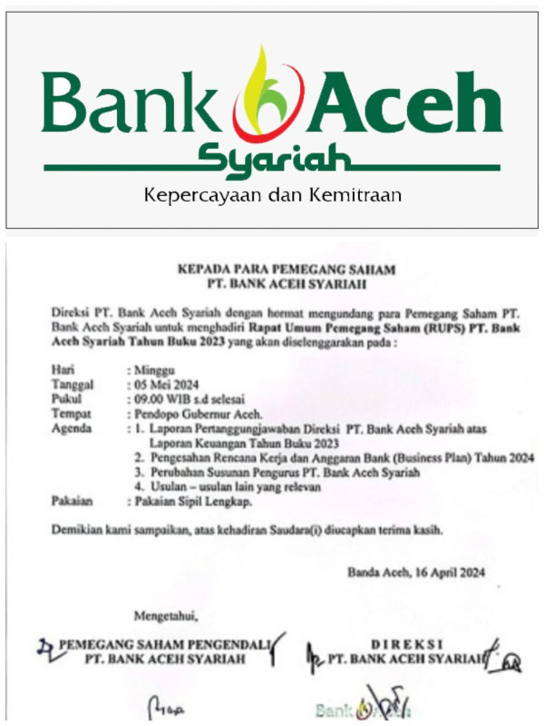 RUPS Bank Aceh Syariah Bahas Laporan Keuangan dan Susunan Pengurus