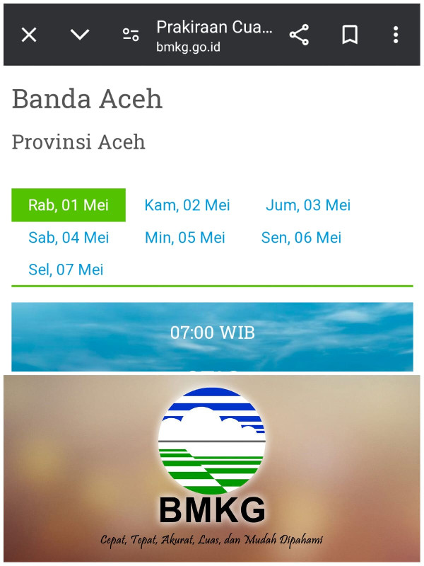 Banda Aceh Berawan hingga Hujan Ringan pada 1 Mei