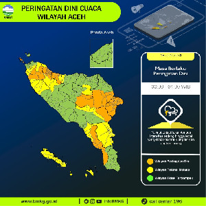 BMKG Aceh Peringatkan Potensi Hujan Lebat Disertai Kilat dan Angin Kencang