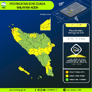 BMKG: Hujan Lebat Disertai Petir Berpotensi Landa Sebagian Besar Wilayah Aceh