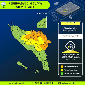 BMKG Aceh Peringatkan Potensi Hujan Lebat Disertai Kilat dan Angin Kencang