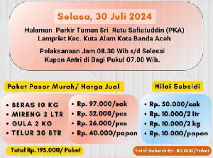 Besok, Ada Pasar Murah di Taman Sri Ratu Safiatuddin