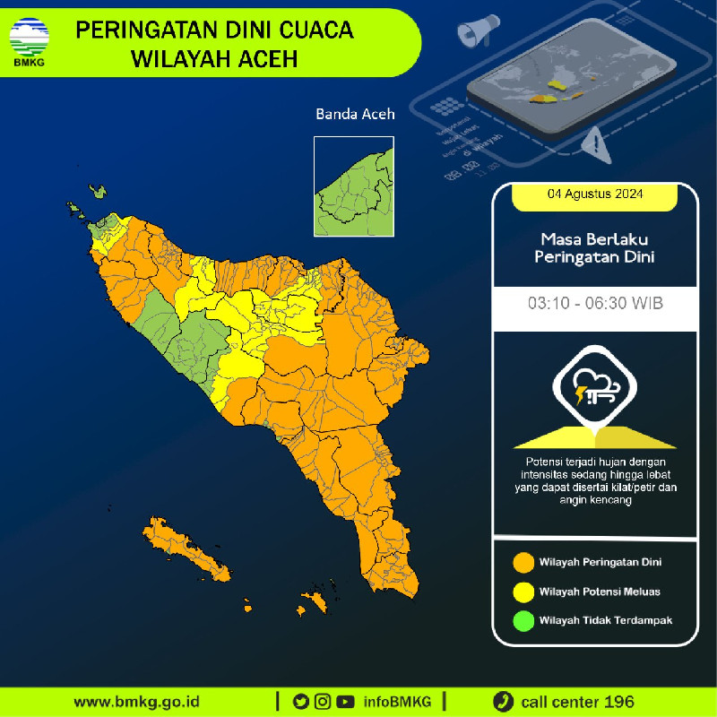 19 Wilayah Aceh Waspada Hujan Lebat dan Angin Kencang