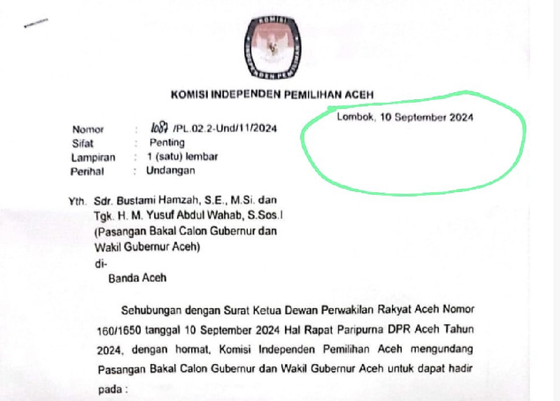 Surat Undangan Diteken di Lombok, Ini Penjelasan Ketua KIP Aceh