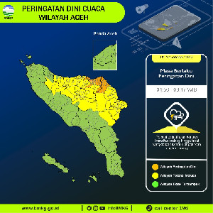 BMKG: Waspadai Hujan Lebat Disertai Petir di 13 Kabupaten/Kota di Aceh