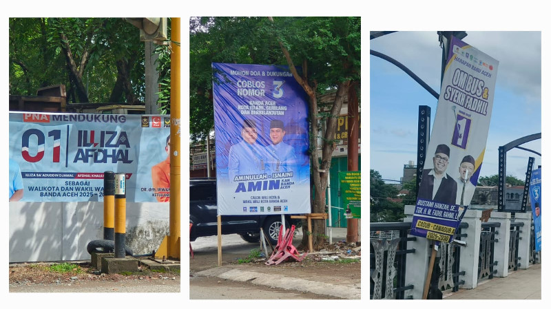 Minggu Tenang, Spanduk Paslon Masih Bertebaran di Banda Aceh