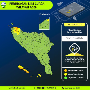 Hujan Lebat Berpotensi Landa Sejumlah Wilayah Aceh Hari Ini