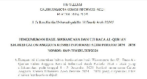 Timsel Komisi Informasi Aceh Umumkan Hasil Uji Baca Al-Qur'an dan Wawancara