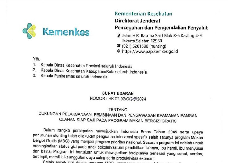 Kemenkes Perkuat Keamanan Pangan dalam Program Makan Bergizi Gratis