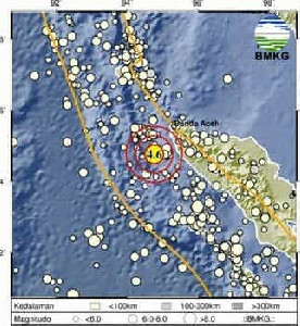 Gempa Magnitudo 4,6 Guncang Barat Laut Calang, Aceh Jaya