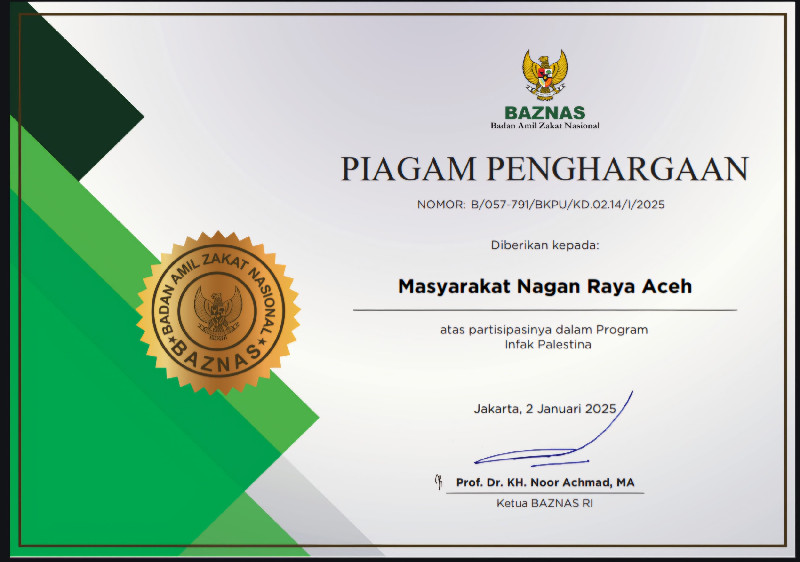 Masyarakat Nagan Raya Terima Penghargaan dari Baznas