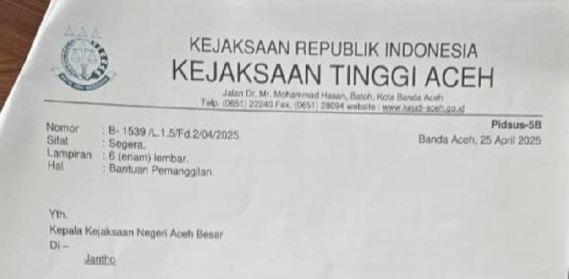 Kejati Aceh Selidiki Dugaan Penyimpangan Pengadaan Barang dan Jasa di Pemkab Aceh Besar