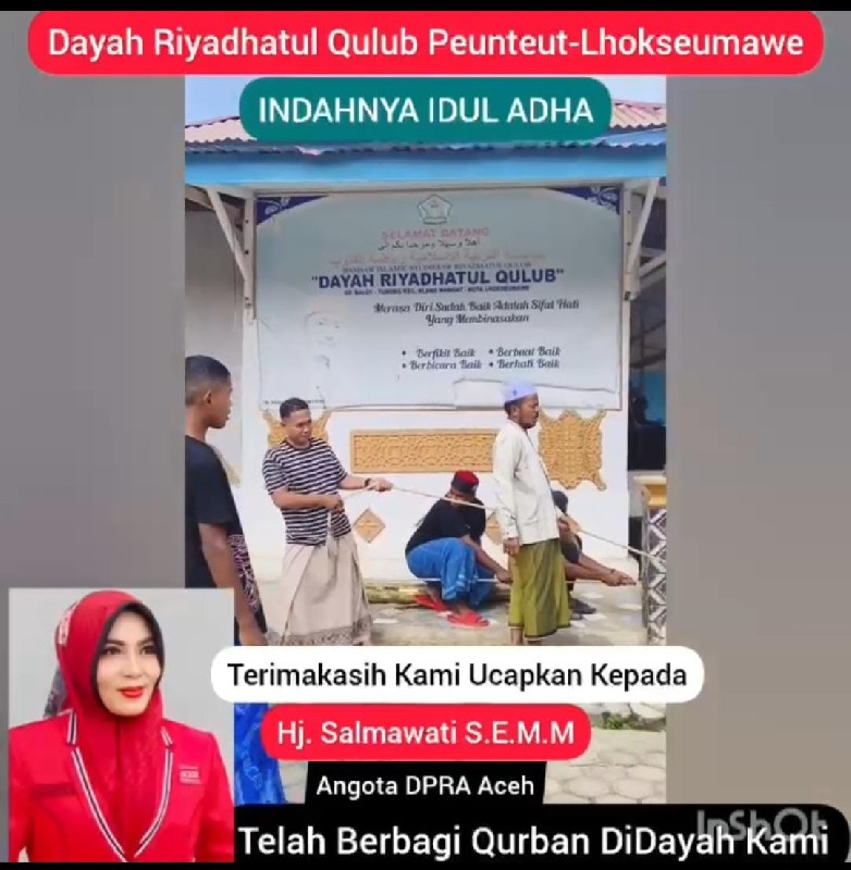 Idul Adha 1446 H, Bunda Salma Serahkan Hewan Kurban ke Masyarakat dan Pesantren di Aceh Utara