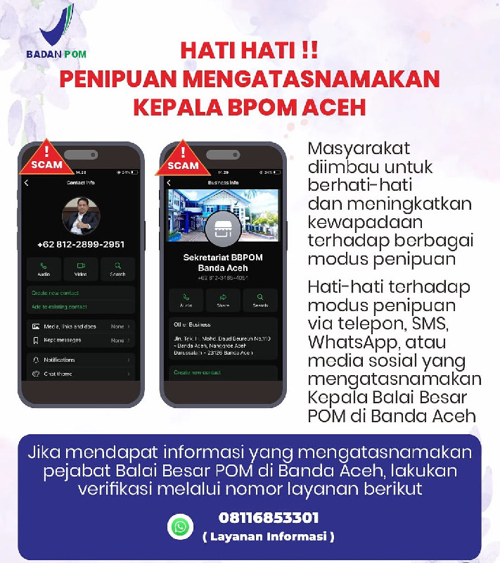 Waspada Penipuan Digital! Nama Pejabat BBPOM Banda Aceh Dicatut