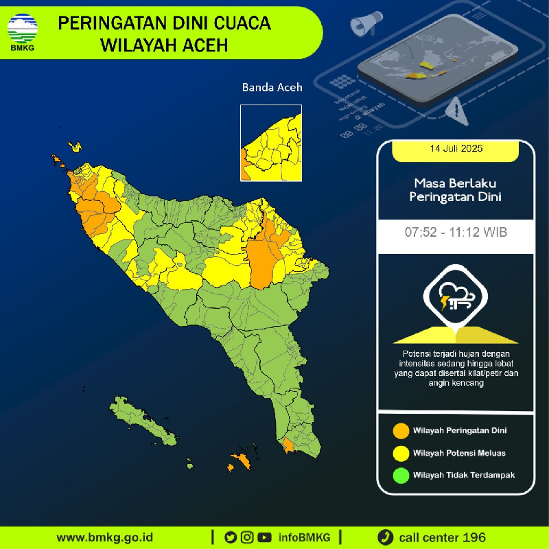 Info BMKG Hari Ini: Peringatkan Hujan Lebat dan Angin Kencang di Aceh