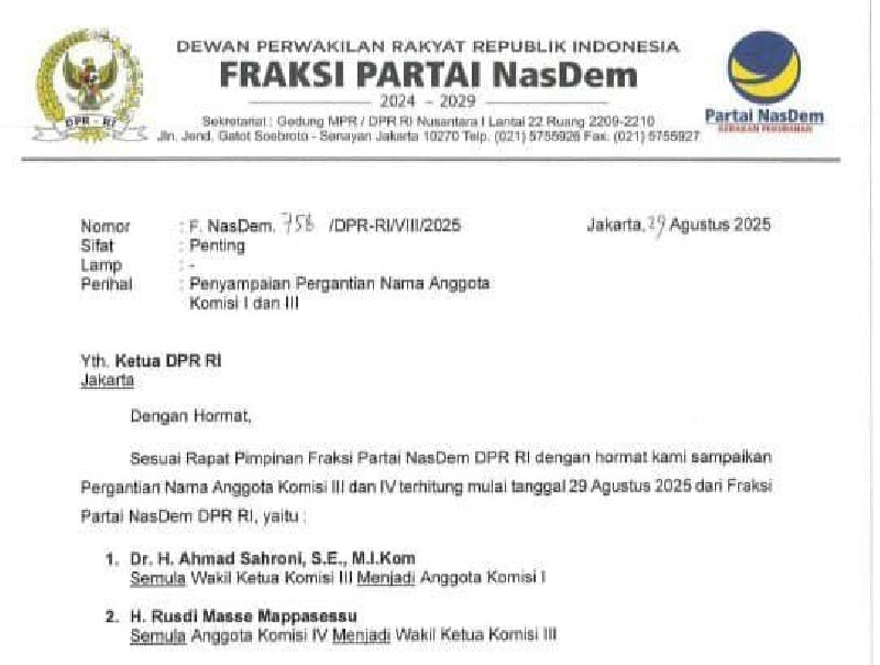 Ahmad Sahroni Dicopot dari Pimpinan Komisi III DPR Usai Ucapkan Orang Tolol Sedunia