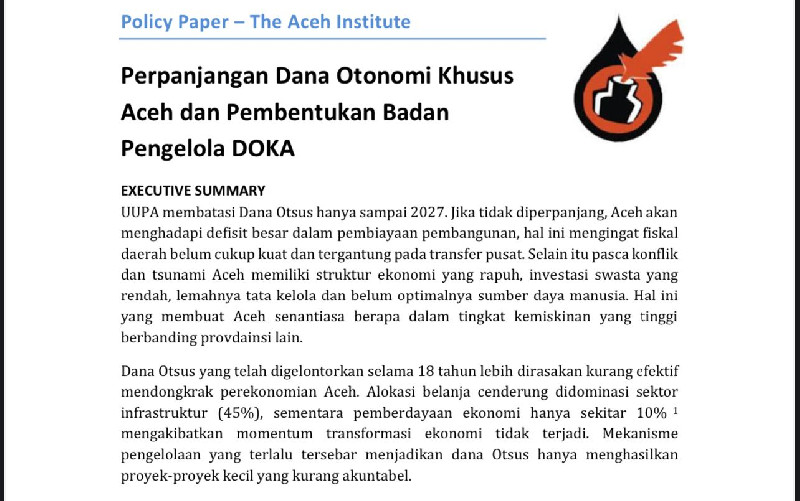 AI Desak Perpanjangan Dana Otsus Aceh dan Pembentukan Badan Khusus Pengelola