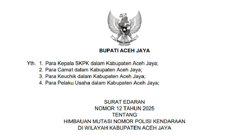 Bupati Ajak ASN dan Pelaku Usaha Mutasi Nomor Polisi ke Aceh Jaya