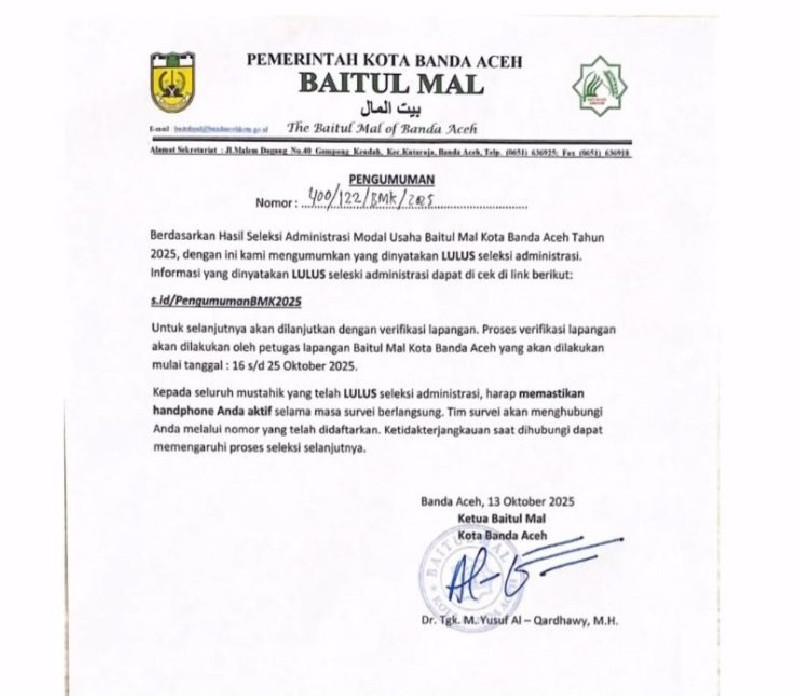 BMK Banda Aceh: Penerima Modal Usaha yang Lulus Admisnitrasi Tidak Matikan Handphone