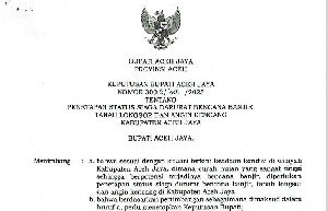 Pemkab Aceh Jaya Tetapkan Status Siaga Bencana