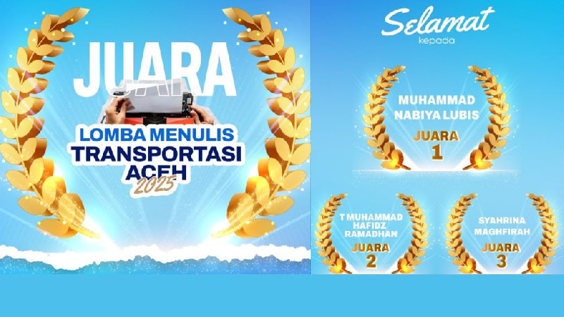 220 Peserta Meriahkan Lomba Menulis Transportasi Aceh, Nabiya Lubis Raih Juara 1