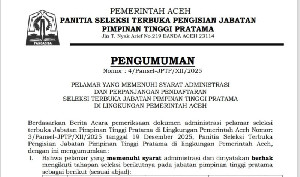 Pemerintah Aceh Umumkan Hasil Seleksi Administrasi JPT Pratama 2025, Ini 46 Peserta Lolos