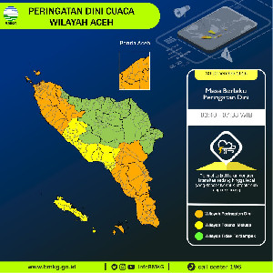 BMKG Aceh Peringatkan Potensi Hujan Lebat Disertai Petir dan Angin Kencang Hingga Pagi