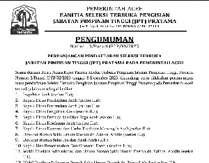 Pendaftaran JPT Pratama Pemerintah Aceh Diperpanjang hingga 16 Desember 2025