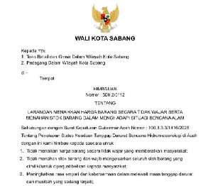 Pascabencana, Wali Kota Sabang Serukan Pedagang Jaga Harga dan Ketersediaan Barang