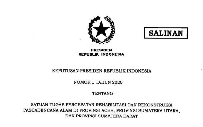 Prabowo Teken Keppres Satgas Percepatan Rehab-Rekon Aceh, Sumut, dan Sumbar