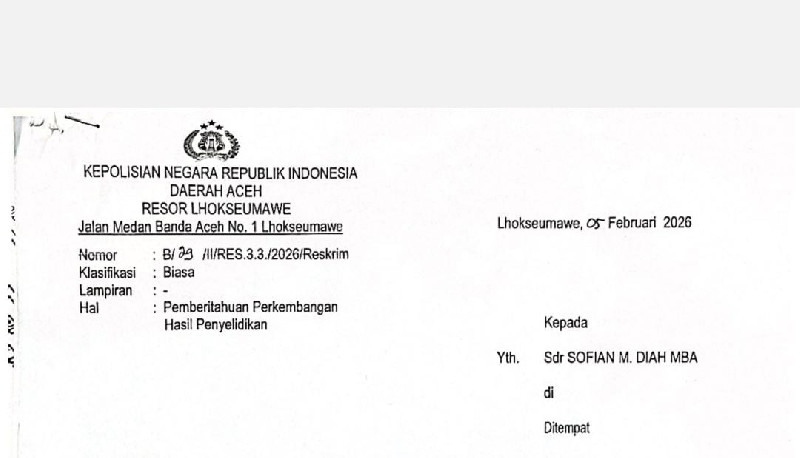 Polres Lhokseumawe Sampaikan Perkembangan Penyelidikan Laporan Sofian M Diah