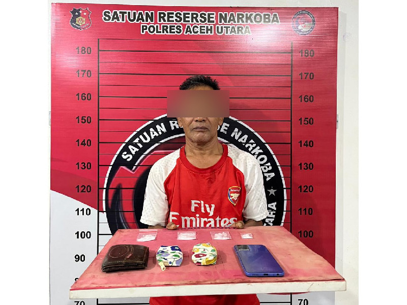Pria Paruh Baya di Aceh Utara Ditangkap Polisi, 4 Paket Sabu Diamankan