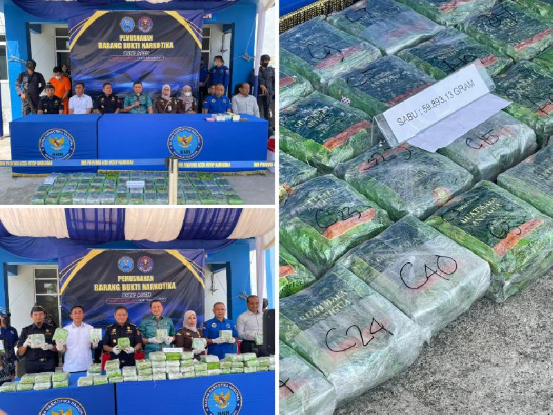 BNPP Aceh dan Bea Cukai Musnahkan Barang Bukti Sabu Hampir 60 Kg