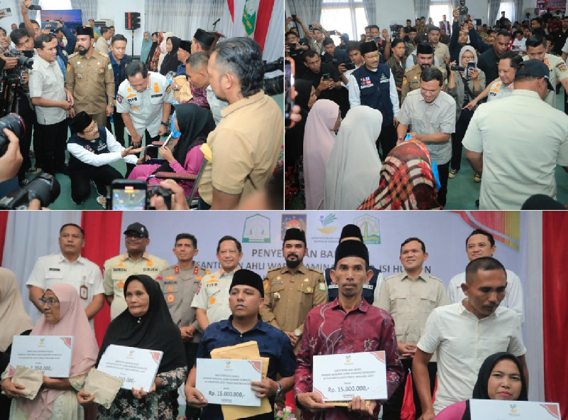 &lrm;Wagub Fadhlullah Bersama Mendagri dan Mensos Serahkan Bantuan untuk Korban Bencana Aceh Timur