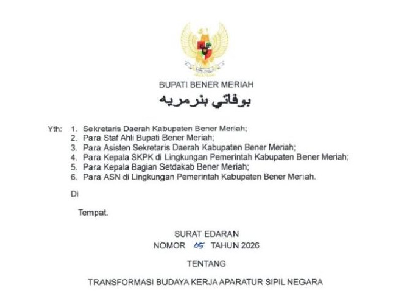 Pemkab Bener Meriah Terapkan Skema WFO dan WFH Bagi ASN