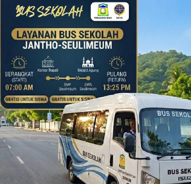 Bus Sekolah Gratis Mulai Beroperasi di Aceh Besar, Layani Rute Jantho-Seulimuem