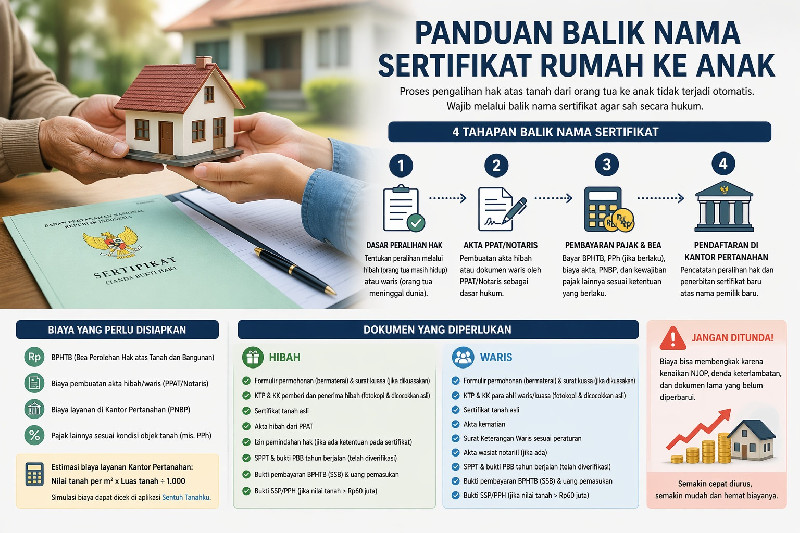 Balik Nama Sertifikat Rumah ke Anak: Ini Tahapan, Syarat, dan Biayanya