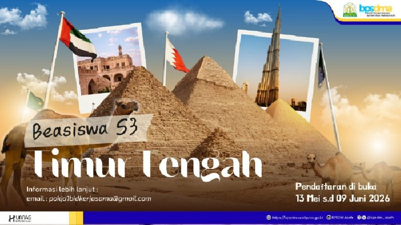 Pemerintah Aceh Resmi Buka Pendaftaran Beasiswa Doktor Timur Tengah Hingga 9 Juni 2026
