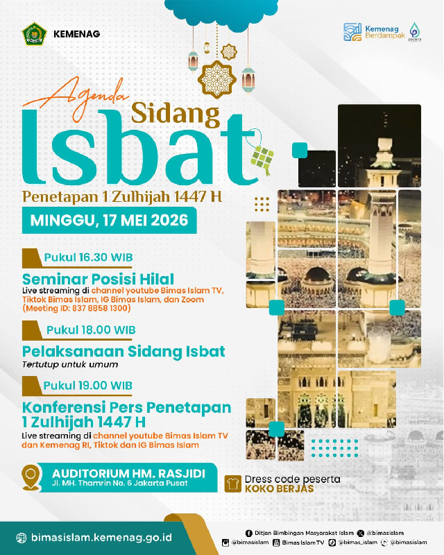 Sidang Isbat Awal Zulhijjah Digelar Hari Ini, 17 Mei 2026