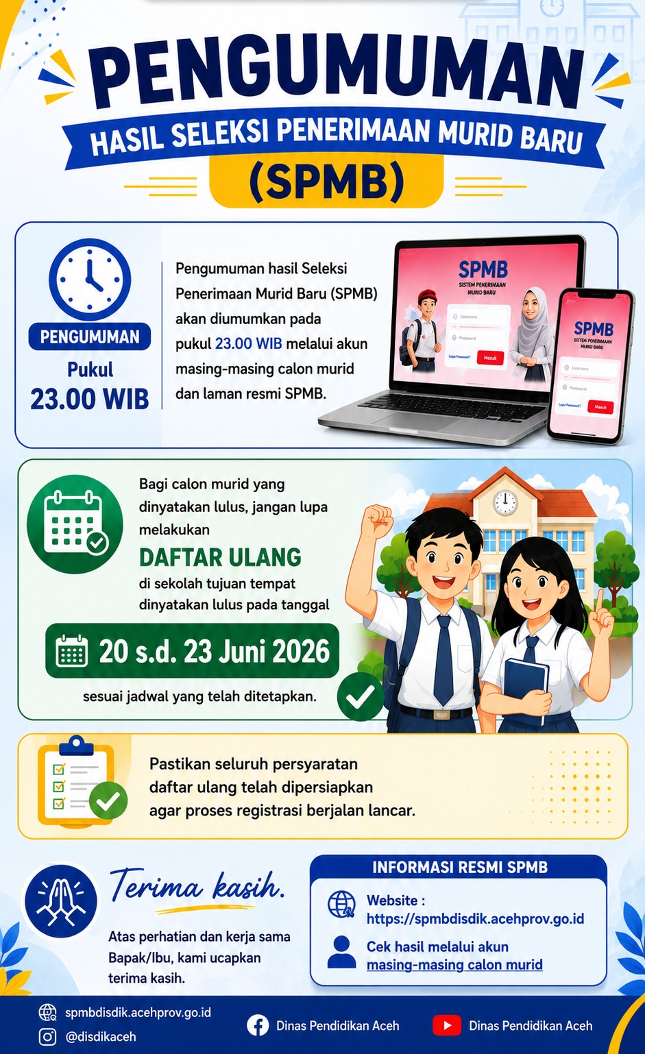 Hasil SPMB Aceh 2026 Diumumkan Malam Ini, Cek Kelulusan Mulai Pukul 23.00 WIB