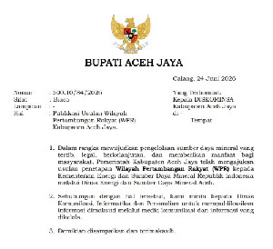 Aceh Jaya Usulkan 5 Wilayah Pertambangan Rakyat, Luas Capai 100 Hektare