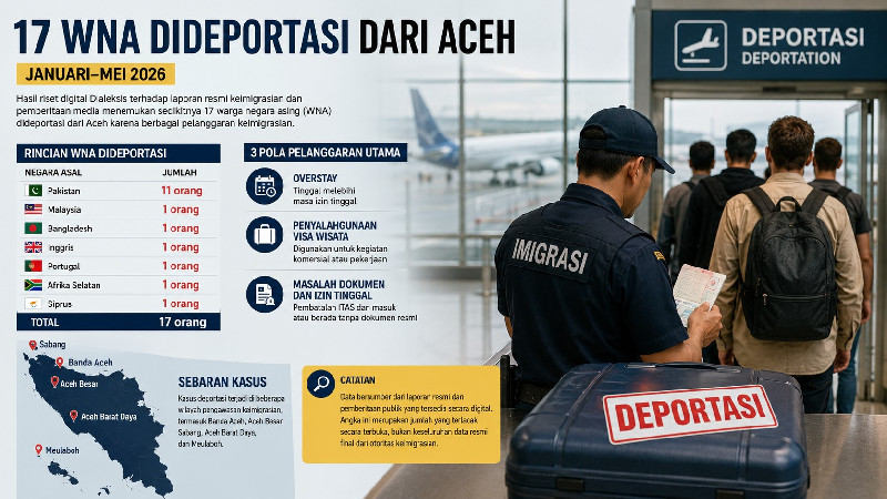 17 WNA Dideportasi dari Aceh, Pakistan Paling Dominan