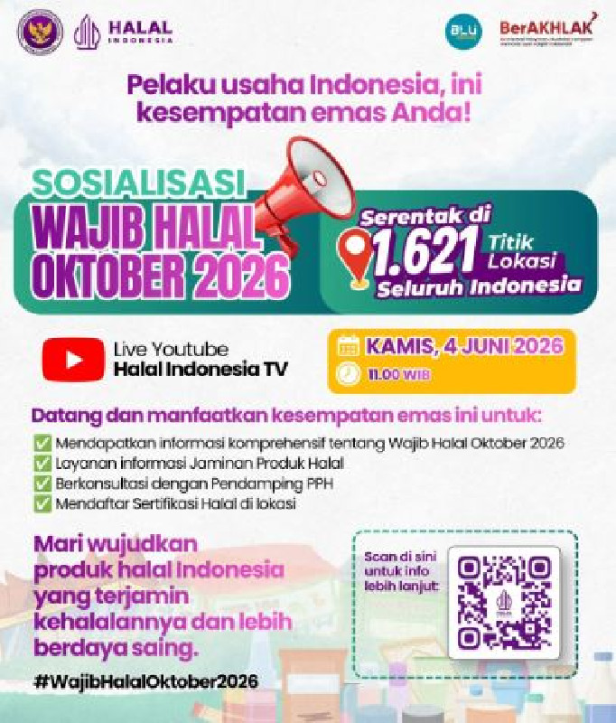BPJPH Sosialisasi Wajib Halal Oktober 2026 Serentak di 2.183 Titik Lokasi