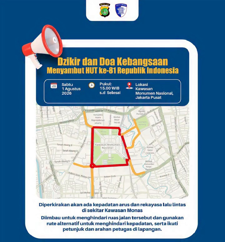 Doa dan Zikir Kebangsaan di Monas Besok, Ini Rekayasa Lalu Lintasnya