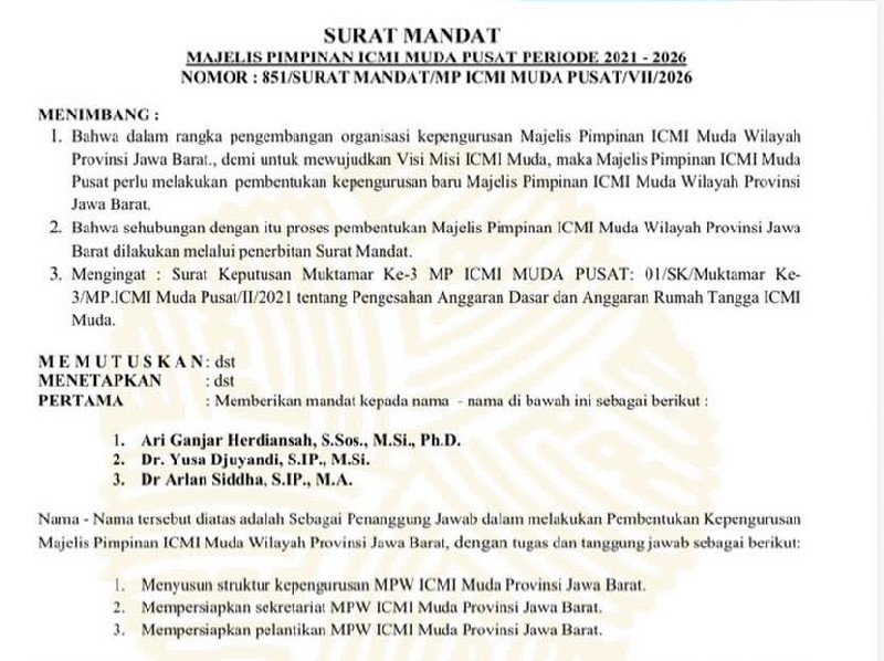Ari Ganjar Herdiansah Cs Kantongi Mandat Bentuk Kepengurusan ICMI Muda Jawa Barat