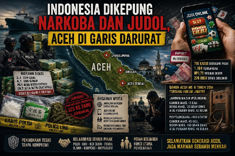 Indonesia Dikepung Narkoba dan Judol, Aceh di Garis Darurat